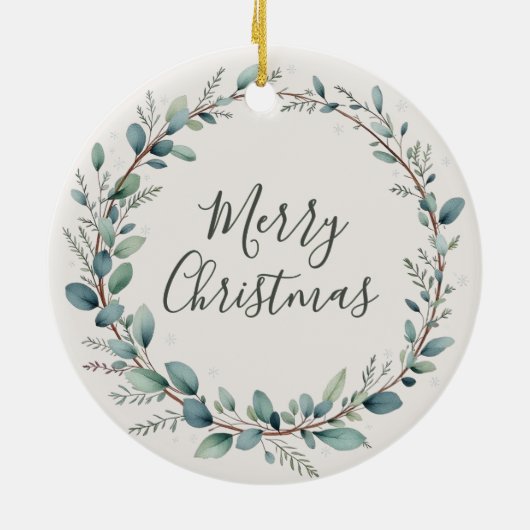 ミニマリストユーカリベビー初めてのクリスマス セラミックオーナメント (裏面)