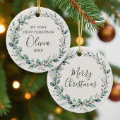 ミニマリストユーカリベビー初めてのクリスマス セラミックオーナメント