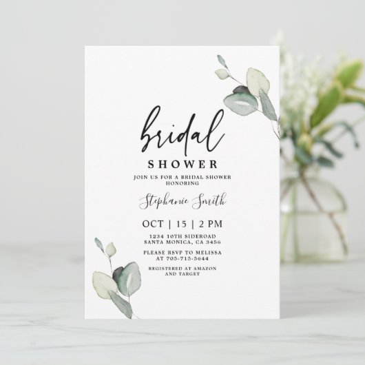 ミニマリストユーカリ離れプスブライダルシャワー 招待状 (スタンド正面)