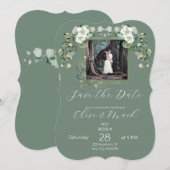 ミニマリストユーカリ ウェディングフォト Save the Date 招待状 (正面/裏面)