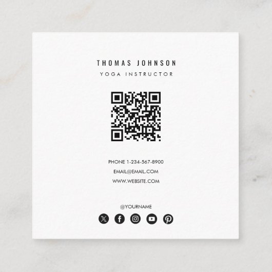 ミニマリストヨガフィットネスインストラクターQRコード スクエア名刺 (裏面)