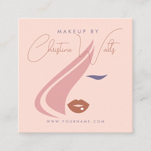 ミニマリストライトピーチピンクメイクアップアーティストガーリーQR スクエア名刺 (正面)