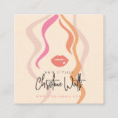 ミニマリストライトピーチヘアスタイリスト波毛QR スクエア名刺 (正面)