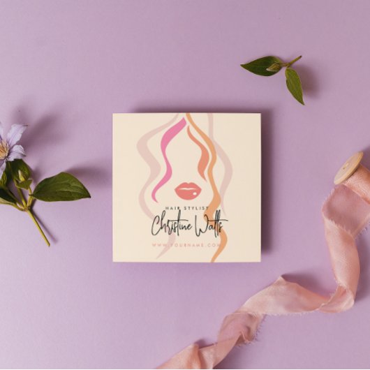 ミニマリストライトピーチヘアスタイリスト波毛QR スクエア名刺