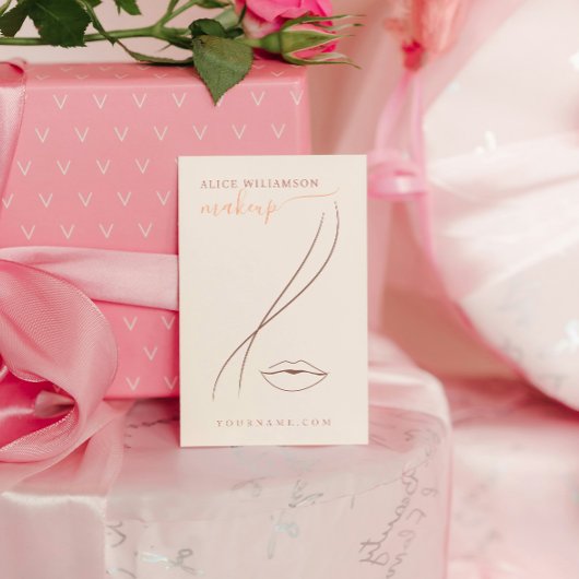 ミニマリストライトピーチメイクアップアーティストラインアートシック 名刺