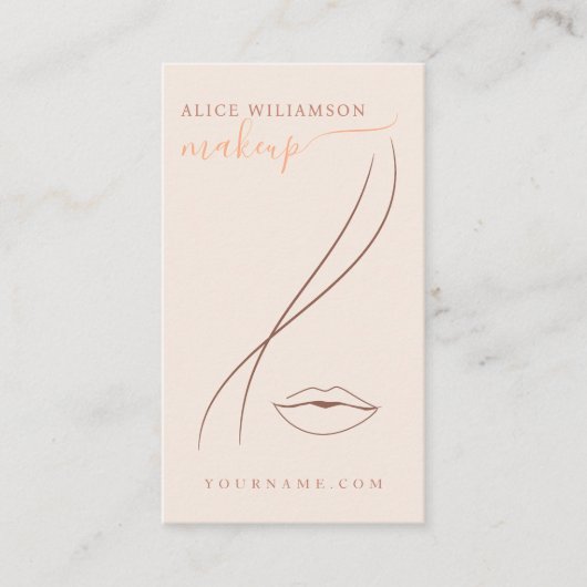 ミニマリストライトピーチメイクアップアーティストラインアートシック 名刺 (正面)