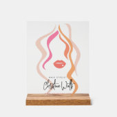 ミニマリストライトピーチ美容師波形ヘアカワイイ アクリルサイン (正面)