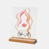 ミニマリストライトピーチ美容師波形ヘアカワイイ アクリルサイン (傾斜)