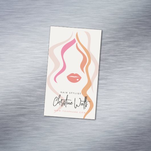 ミニマリストライトピーチ美容師波形ヘアカワイイ マグネット名刺 (インサイチュ)
