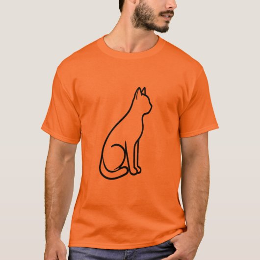 ミニマリストラインアートの猫デザイン Tシャツ (正面)