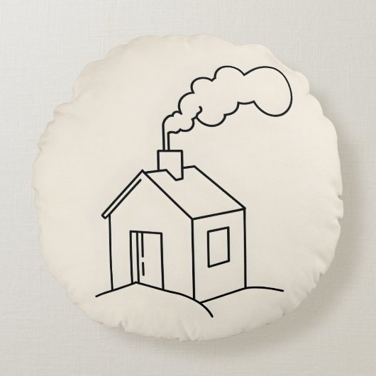 ミニマリストラインアートイラストレーションオブザコージーハウス ラウンドクッション (正面)