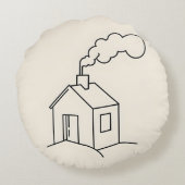 ミニマリストラインアートイラストレーションオブザコージーハウス ラウンドクッション (裏面)