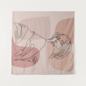 ミニマリストラインアートウーマンスケッチファッションアート タペストリー (正面(横))