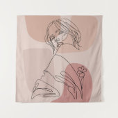 ミニマリストラインアートウーマンスケッチファッションアート タペストリー (正面)