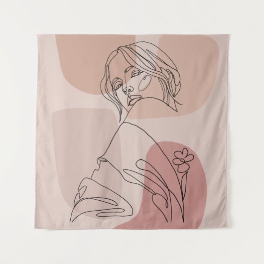 ミニマリストラインアートウーマンスケッチファッションアート タペストリー (正面)
