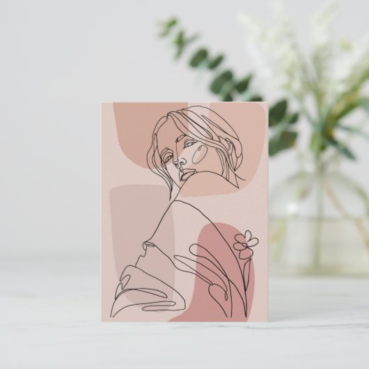 ミニマリストラインアートウーマンスケッチファッションアート ポストカード (スタンド正面)