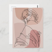 ミニマリストラインアートウーマンスケッチファッションアート ポストカード (正面/裏面)