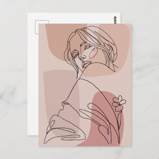 ミニマリストラインアートウーマンスケッチファッションアート ポストカード (正面/裏面)