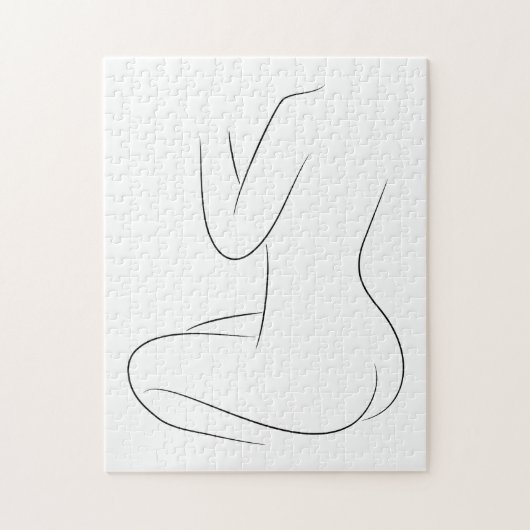 ミニマリストラインアートウーマン体モダンイラストレーション ジグソーパズル (縦)