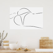 ミニマリストラインアートウーマン体モダンイラストレーション ポスター (キッチン)