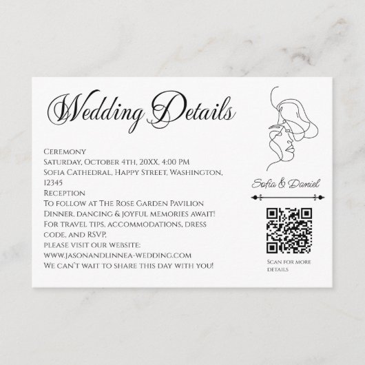 ミニマリストラインアートカップルイラストレーション結婚ズ エンクロージャーカード (正面)