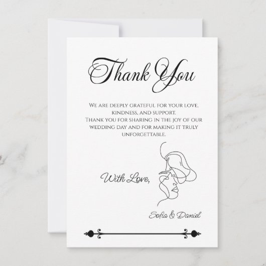 ミニマリストラインアートカップルイラストレーション結婚ズ サンキューカード (正面)