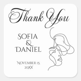 ミニマリストラインアートカップルイラストレーション結婚ズ スクエアシール