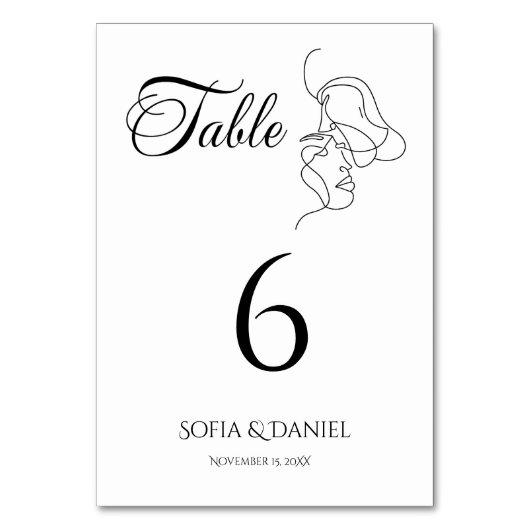 ミニマリストラインアートカップルイラストレーション結婚ズ テーブルナンバー (正面)