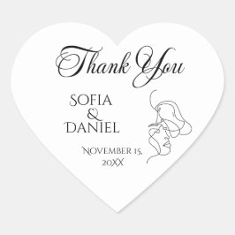 ミニマリストラインアートカップルイラストレーション結婚ズ ハートシール