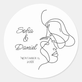 ミニマリストラインアートカップルイラストレーション結婚ズ ラウンドシール