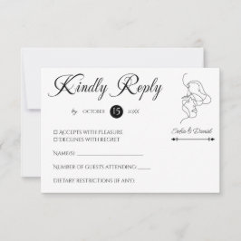 ミニマリストラインアートカップルイラストレーション結婚ズ 出欠カード