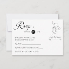 ミニマリストラインアートカップルイラストレーション結婚ズ 出欠カード