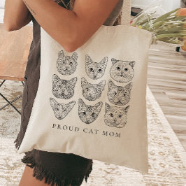 ミニマリストラインアートキャットママ猫好き猫種 トートバッグ