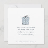 ミニマリストラインアートギフト暖かく居心地の良いクリスマスブルー シーズンカード (正面)