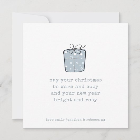 ミニマリストラインアートギフト暖かく居心地の良いクリスマスブルー シーズンカード (正面)