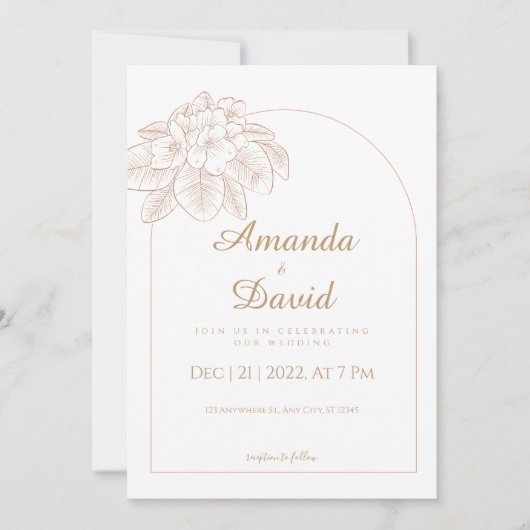 ミニマリストラインアートフローラ結婚式招待状 招待状 (正面)