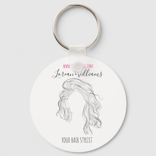 ミニマリストラインアートロングウェーブナチュラル美容師 キーホルダー (正面)