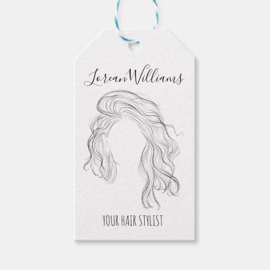ミニマリストラインアートロングウェーブナチュラル美容師 ギフトタグ (正面)