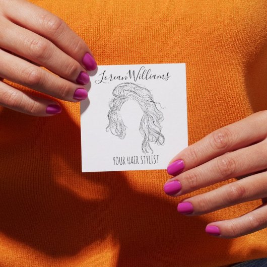 ミニマリストラインアートロングウェーブナチュラル美容師 スクエア名刺