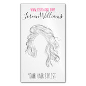 ミニマリストラインアートロングウェーブナチュラル美容師 マグネット名刺 (正面縦)