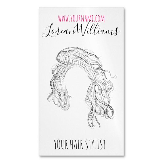 ミニマリストラインアートロングウェーブナチュラル美容師 マグネット名刺 (正面縦)