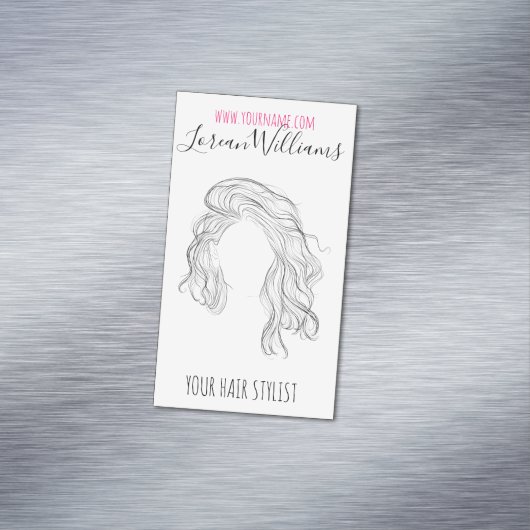 ミニマリストラインアートロングウェーブナチュラル美容師 マグネット名刺 (インサイチュ)
