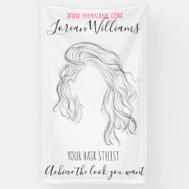 ミニマリストラインアートロングウェーブナチュラル美容師 横断幕