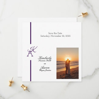 ミニマリストラインイニシャル結婚式の招待 セーブザデート