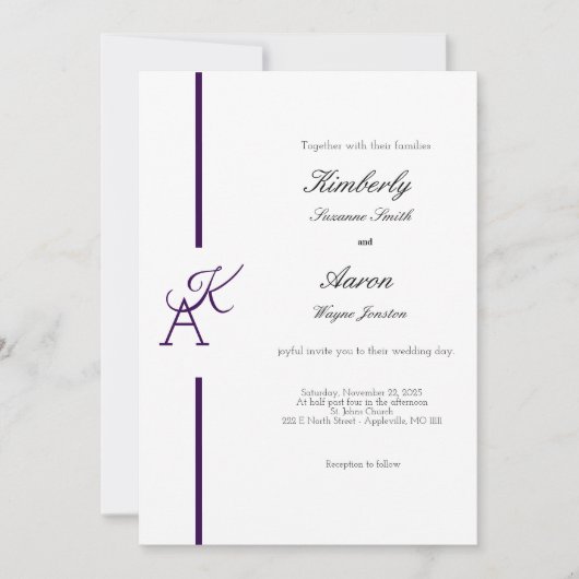 ミニマリストラインイニシャル結婚式の招待 招待状 (正面)