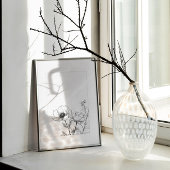 ミニマリストラインスケッチフラワーブラックとホワイト ポスター