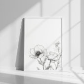 ミニマリストラインスケッチフラワーブラックとホワイト ポスター
