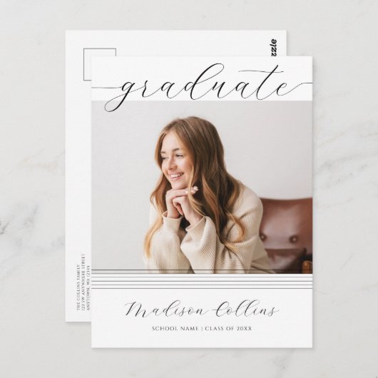 ミニマリストラインズ卒業パーティフォト招待状 ポストカード (正面/裏面)