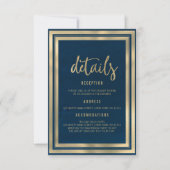 ミニマリストラグジュアリーゴールドネイビーブルーウェディング詳細 招待状 (正面)