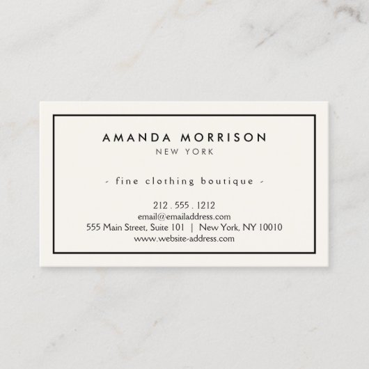 ミニマリストラグジュアリーブティックアイボリー/ブラック独身のサイド 名刺 (正面)